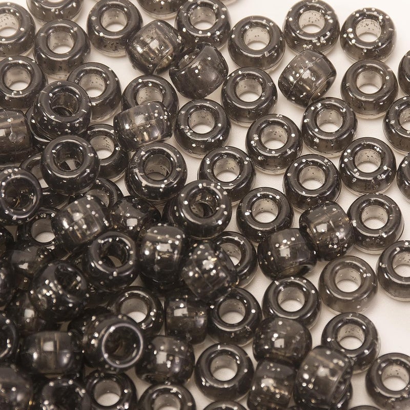 FINEWEN Pony Beads(1200Pcs 6x9mm) Hair Beads,Pony Beads Bulk,Beads for Bracelets Making,Beads for Hair Braids (Black Glitter) - Image 2
